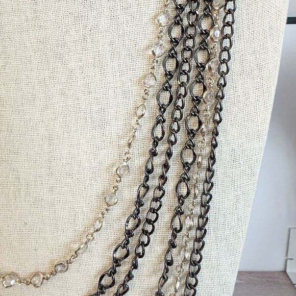 Chico’s Layered Knotted Chain Bezel Set Crystal Draped Statement Necklace - Picture 10 of 13